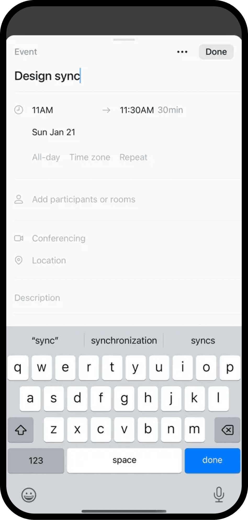 Una schermata di Notion Calendar su dispositivo mobile