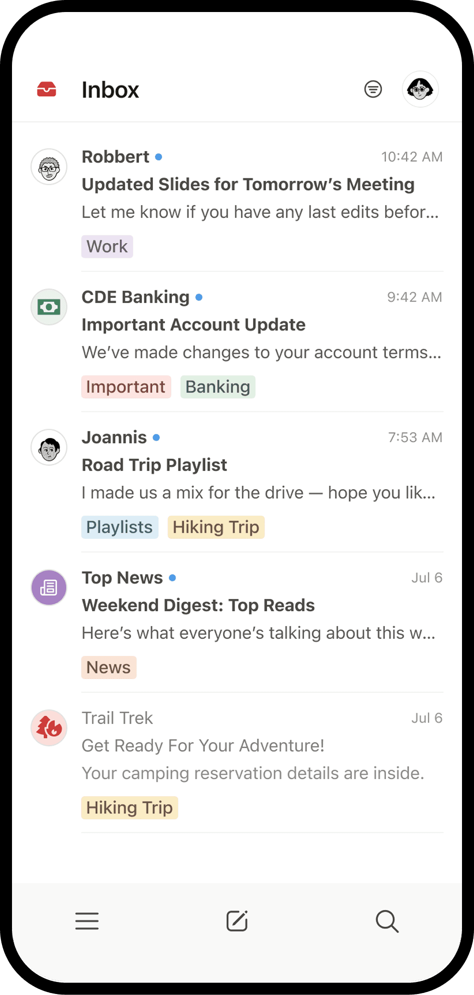 Una schermata di Notion Mail su dispositivo mobile