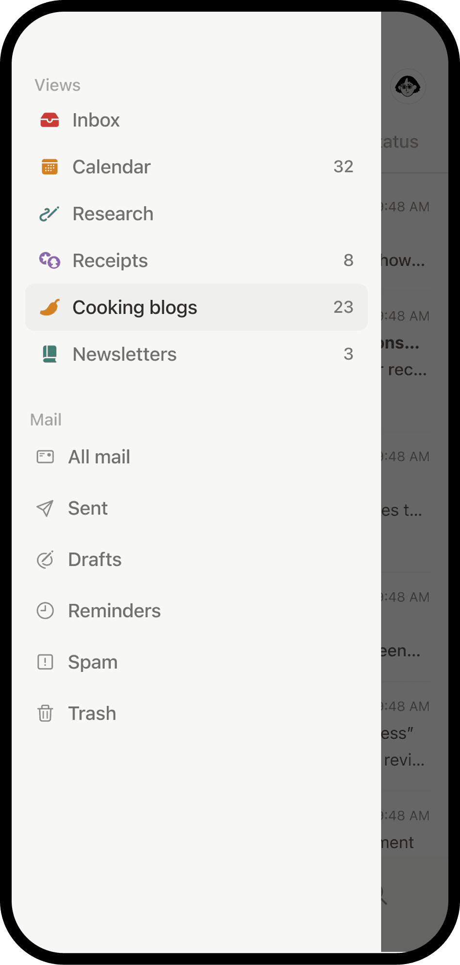 Una schermata di Notion Mail su dispositivo mobile