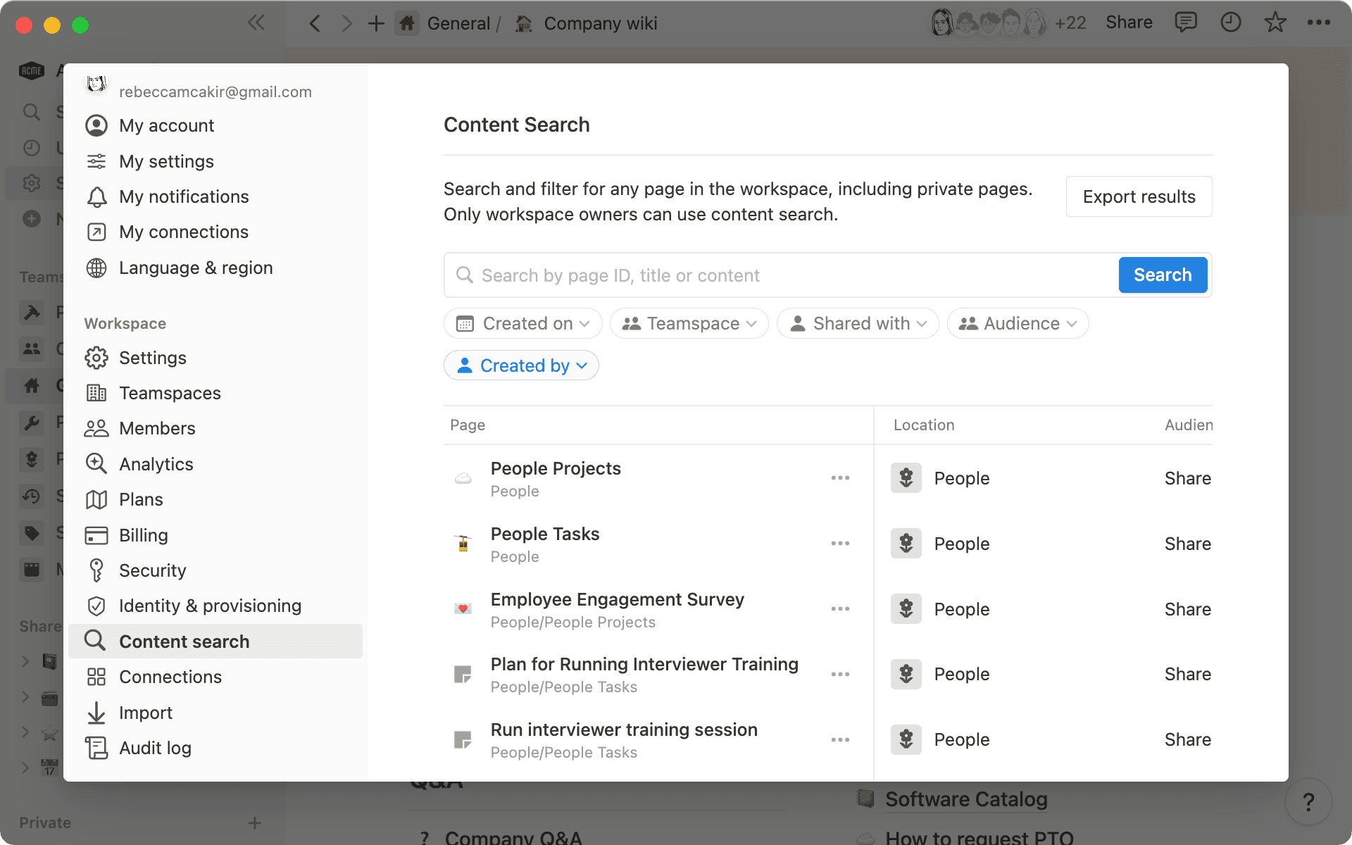 Use content search to find anything across your workspace.