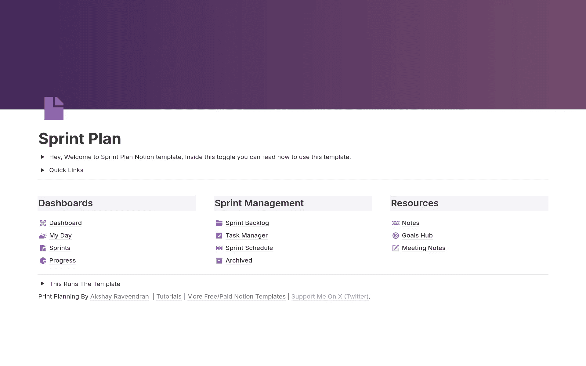 A Sprint Plan page based on the Backlog Management template in Notion