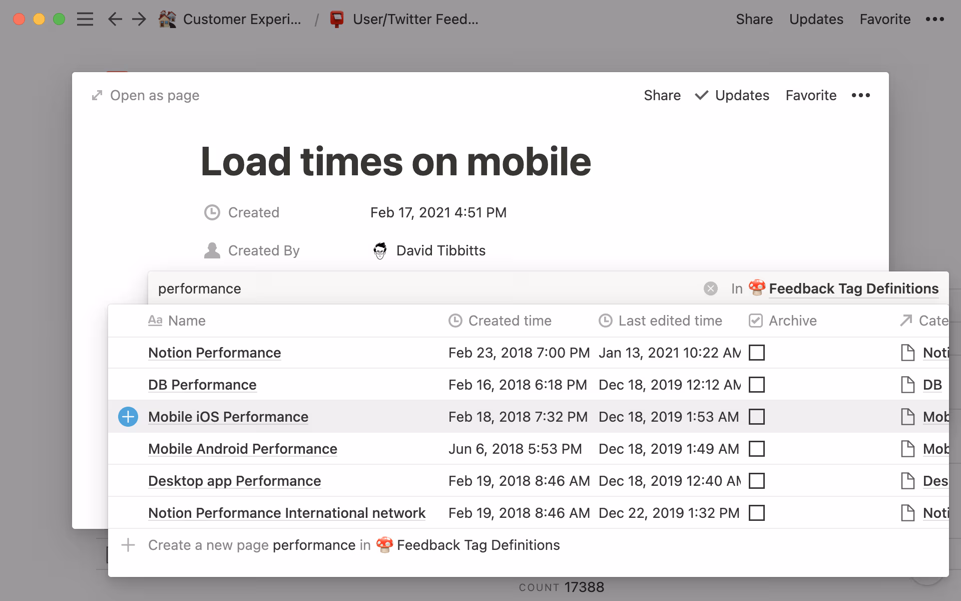 We use a relation property to connect user feedback with our projects.