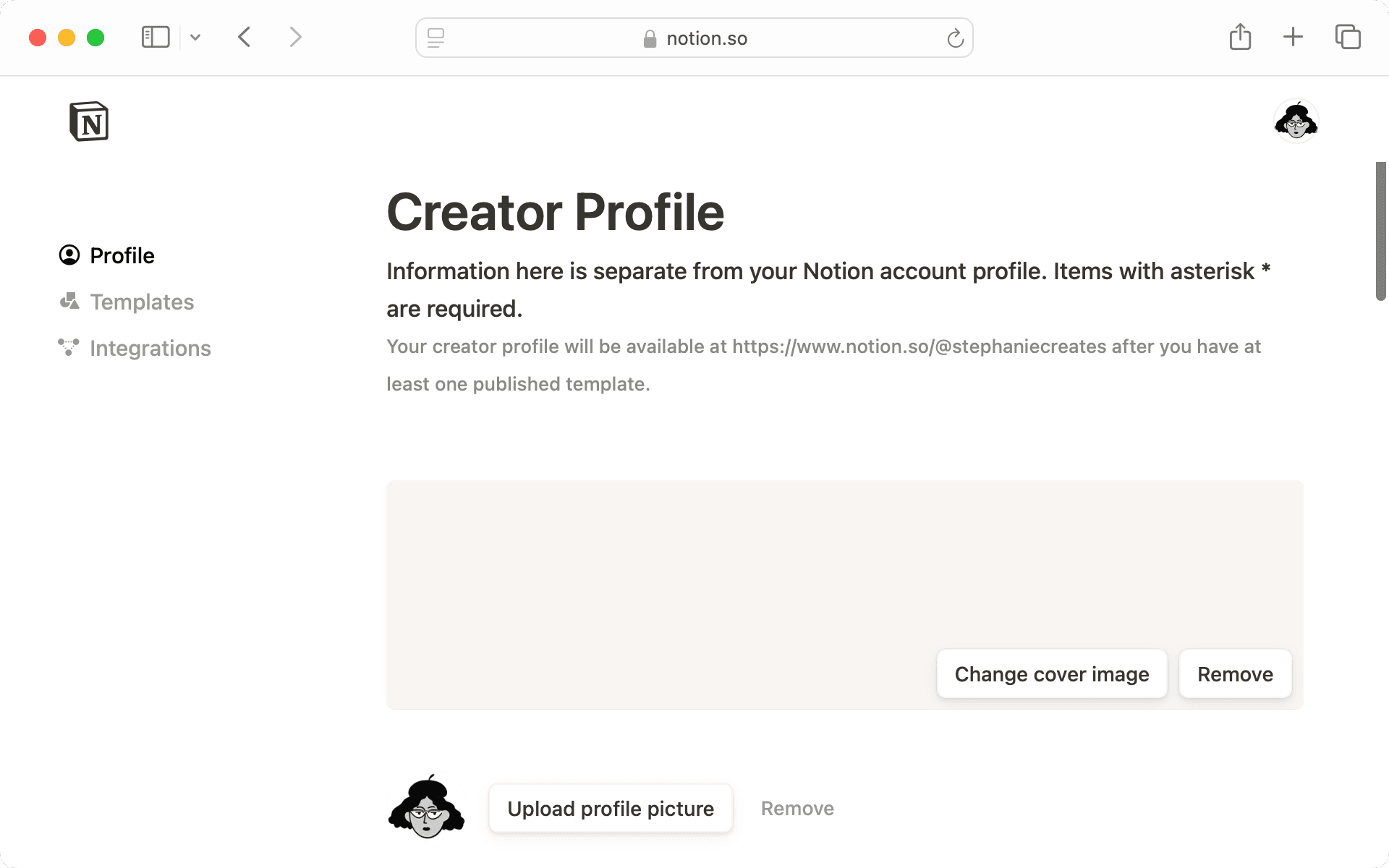 Begin to craft your creator profile at notion.so/profile