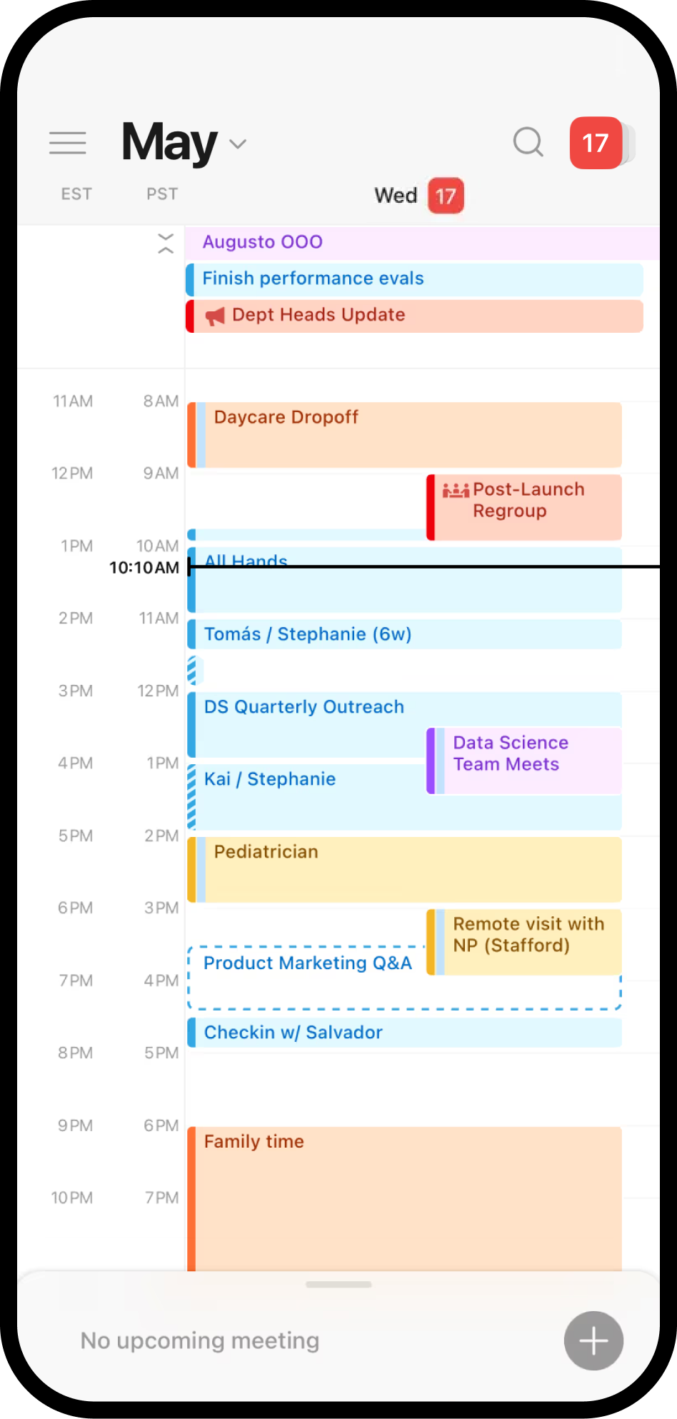 Una schermata di Notion Calendar su dispositivo mobile